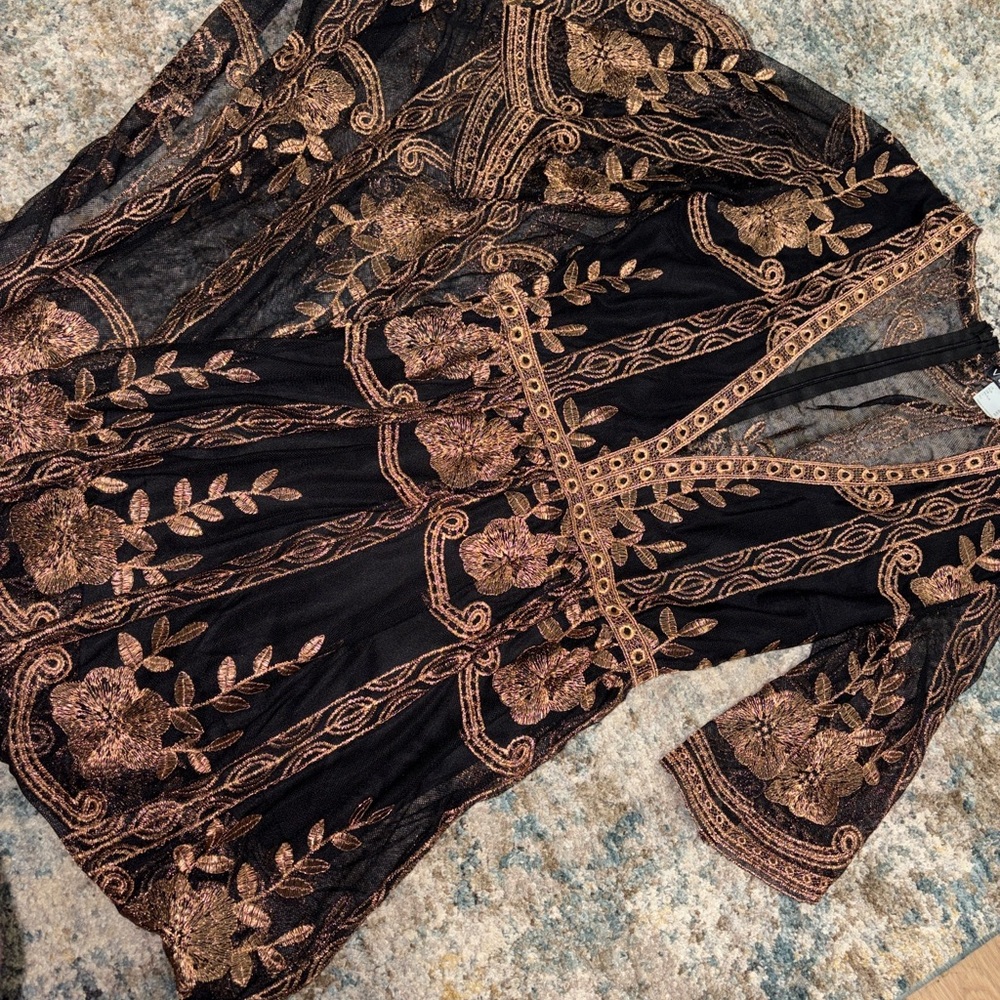 Venus Black and Gold Embroidered Dress with sewn in romper